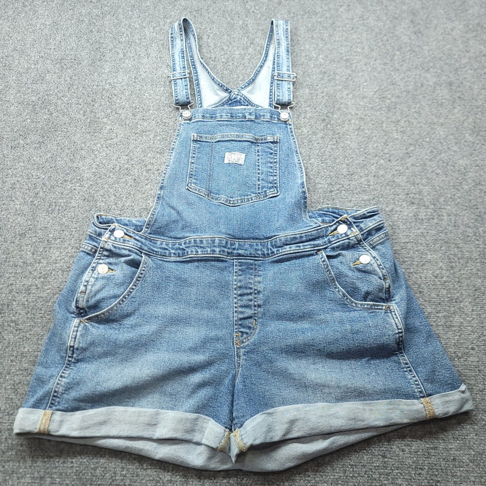 Levis Womens 18W Denim Shortalls Medium Wash Cuffed Bib Overalls 52366-0011